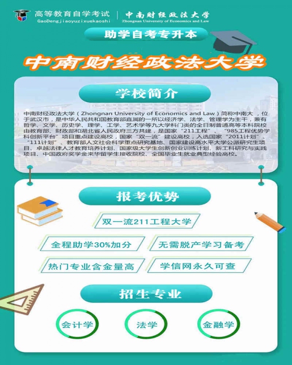自考专升本中南财经大学法学专业成人本科学历考试简单